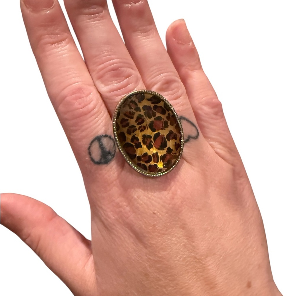 Vintage Leopard Print Statement Ring Size 8 Retro Animal Print Jewelry